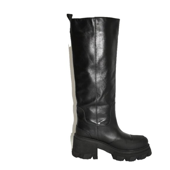 New! GANNI Leather Knee High Tubular Platform Boot Black Size 10 US 40 EU DD393A - Picture 4 of 8